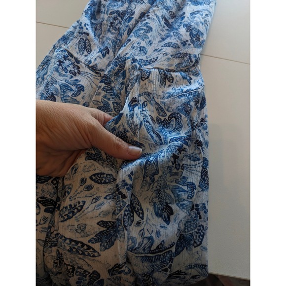 Garnet Hill Midi Dress Womens Large Blue Floral Tiered V Neck Gauzy Oversized - Picture 3 of 9